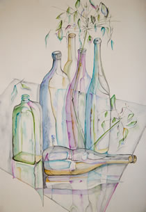 Watercolour - painting of bottles